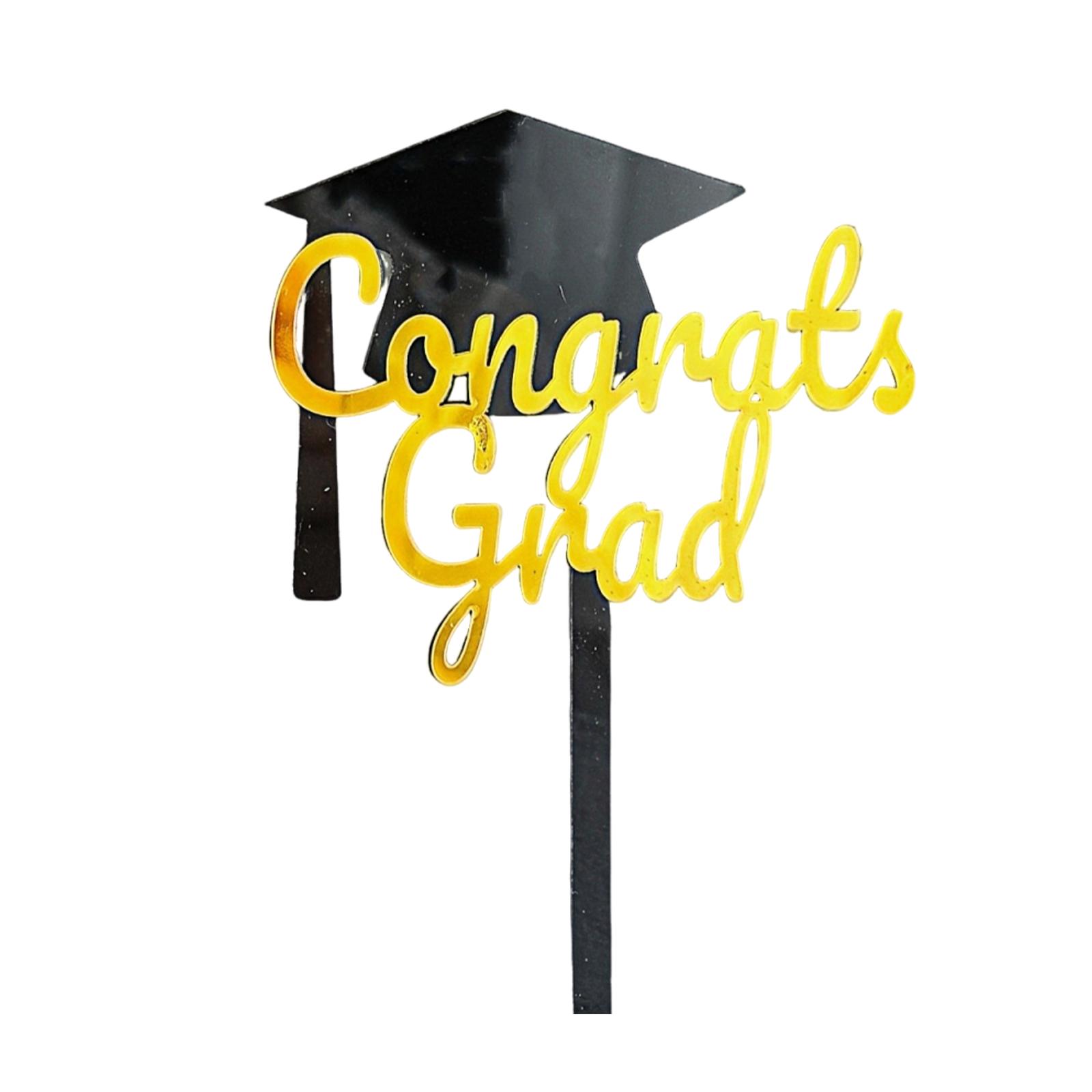 Graduation Cake Topper Double Layer Congrats Grad Cap Acrylic Decoration for Graduation Party Supplies Celebration Event чёрный