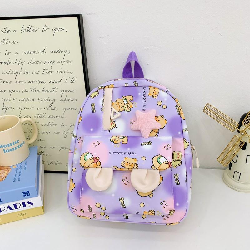

Школьный рюкзак 2025 новый высокоценный школьный рюкзак модный маленький свежий милый с принтом медведя фиолетовый