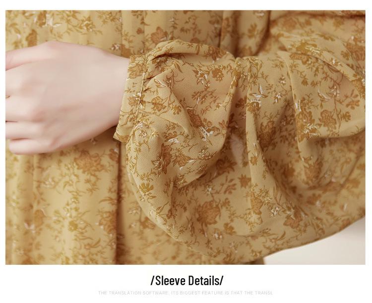 Floral V-Neck Long Sleeve Dress - Liu Yifei Inspired