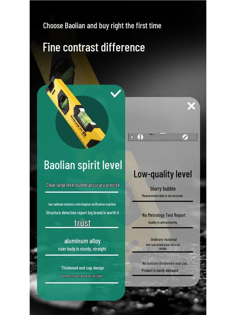 High Precision Magnetic Aluminum Bubble Level - Drop-Proof Household Tool