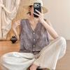 DIMANAF 2026 Plus Size Summer Women Blouse Tunic Lace Floral Loose Casual Cotton Lady Tops Tees Shirt Sleeveless Vest Tank