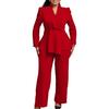 Damskie Zestawy 2-częściowe Plus Size Blazer z Długim Rękawem z Falbaną i Nierównym Dołem + Spodnie Garnitur Biznesowy Zestaw do Pracy Biurowej