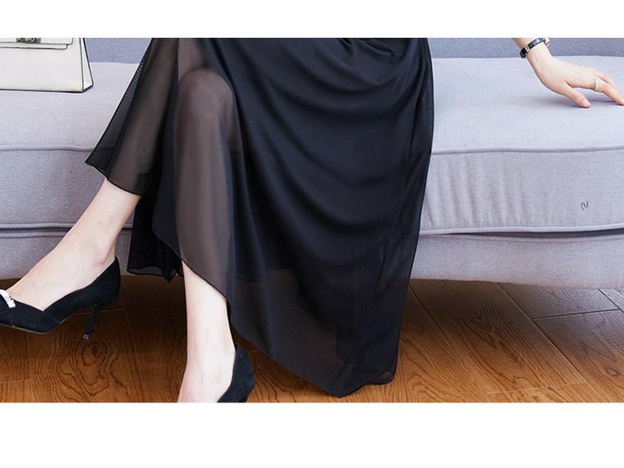 Elegant V-Neck Long Sleeve Mesh Dress for Women - Plus Size, Slimming Waist, Belly-covering, Stylish 2025 Spring/Autumn Fashion