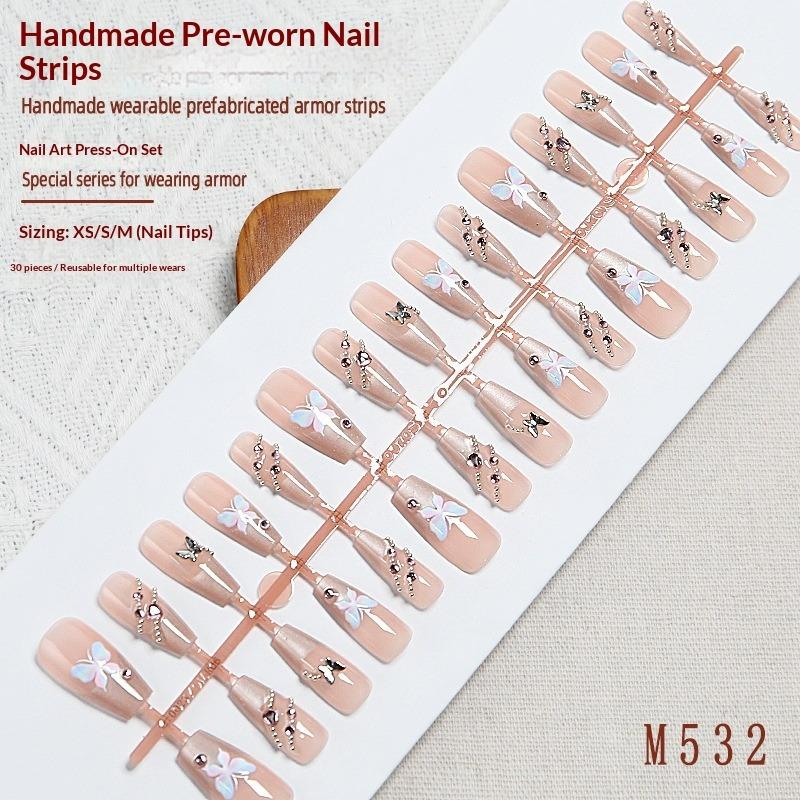 Hand-worn Nail Piece Whitening Three-dimensional Sweet Gradual Change Bow Nail Wear Fake Nails