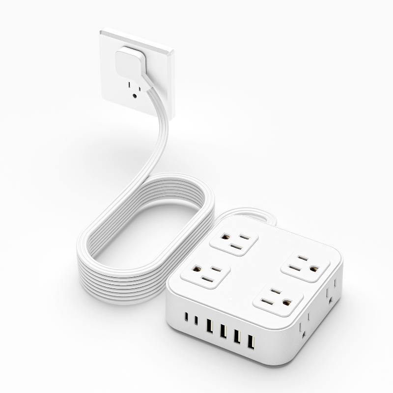 

8Ac+4Usb Extension Cord Power Strip With Usb (Type C), Ultra-Thin Flat Plug For Travel/Home/Office білий