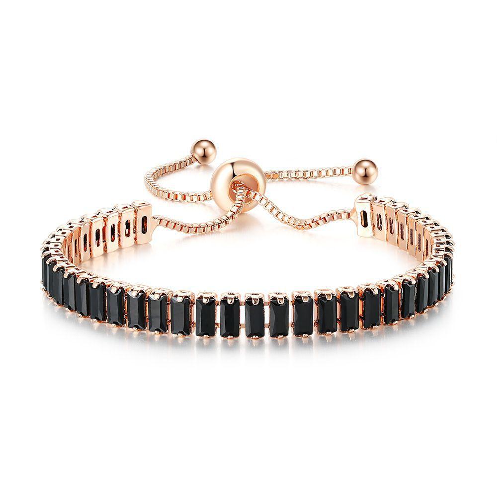 Hip Hop Full Diamond Black Zircon Tennis Bracelet For Men And Women, Round Rectangle Bracelet