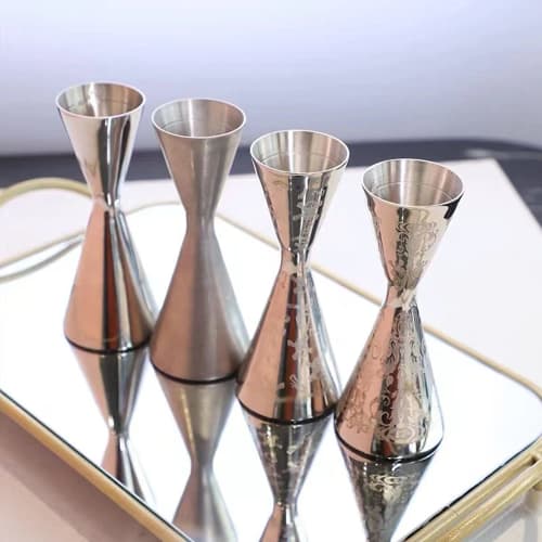 WIEXUN Measuring Cup, Graduated Jigger Cup, Cocktail Stainless Steel Measuring Cup, Barware & Tools, One-Piece Steel Measuring Cup, Silver (30/60ml)