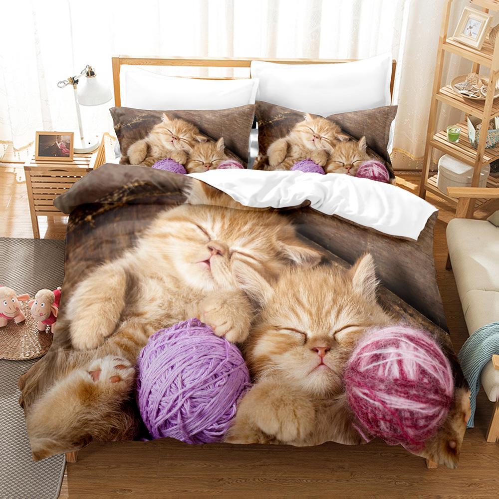 Pet Cat Bedding Set Single Twin Full Queen King Size Cute Cat Bed Set Aldult Kid Bedroom Duvetcover Sets 3D Print Boys/girls 041