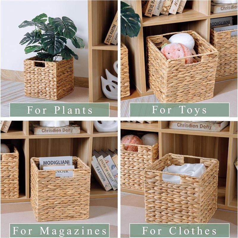 Square Wicker Baskets Cube Storage Bins, Water Hyacinth Hand-Knitting Storage Baskets, 1 Pcs Storage Basket Convenient