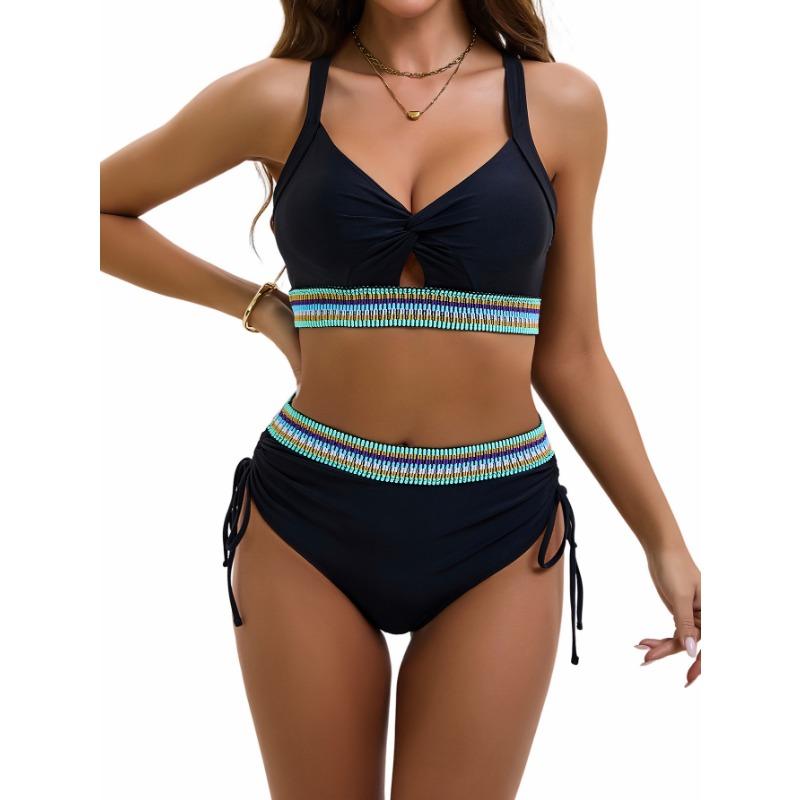 

Женский новый купальник-бикини с высокой талией и завязками на тесьме, состоящий из двух частей XL