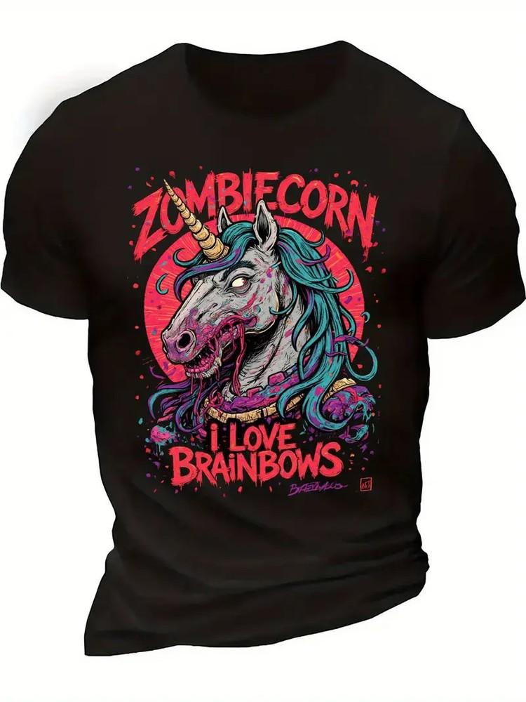 

s and s Zombieicorn T-Shirt - Black Spooky Rainbow Zombie Graphic Tee, Soft Cotto 3XL