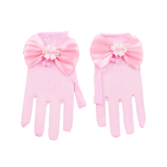 Lace Short Gloves for Little Girls 4-8 Years Tea Party Wedding Flower Gloves with Bow Kids Princess Dressing Gloves for First Communion Wedding Prom