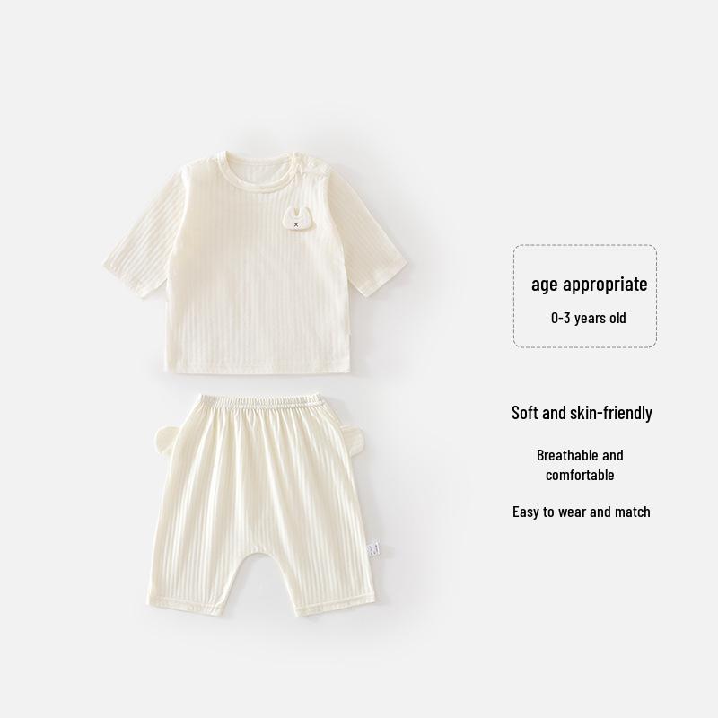 7-Sleeve Baby Pajama Set: Pure Cotton, Tagless, Breathable, Sweat-Absorbent, Unisex, Summer Two-Piece Base Layer