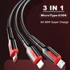 VAORLO 1.2m 1.8m 3 In 1 Data Cable For Micro/Type-C/8Pin 66W Fast Charging Cable Support Data Transmission Phone Line