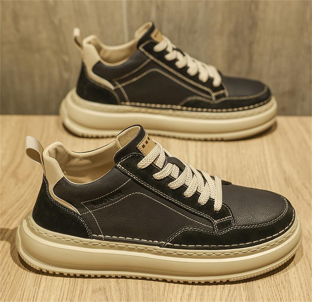 Men's shoes autumn platform casual board shoes men's retro leather sports heightening shoes winter shoes soft sole