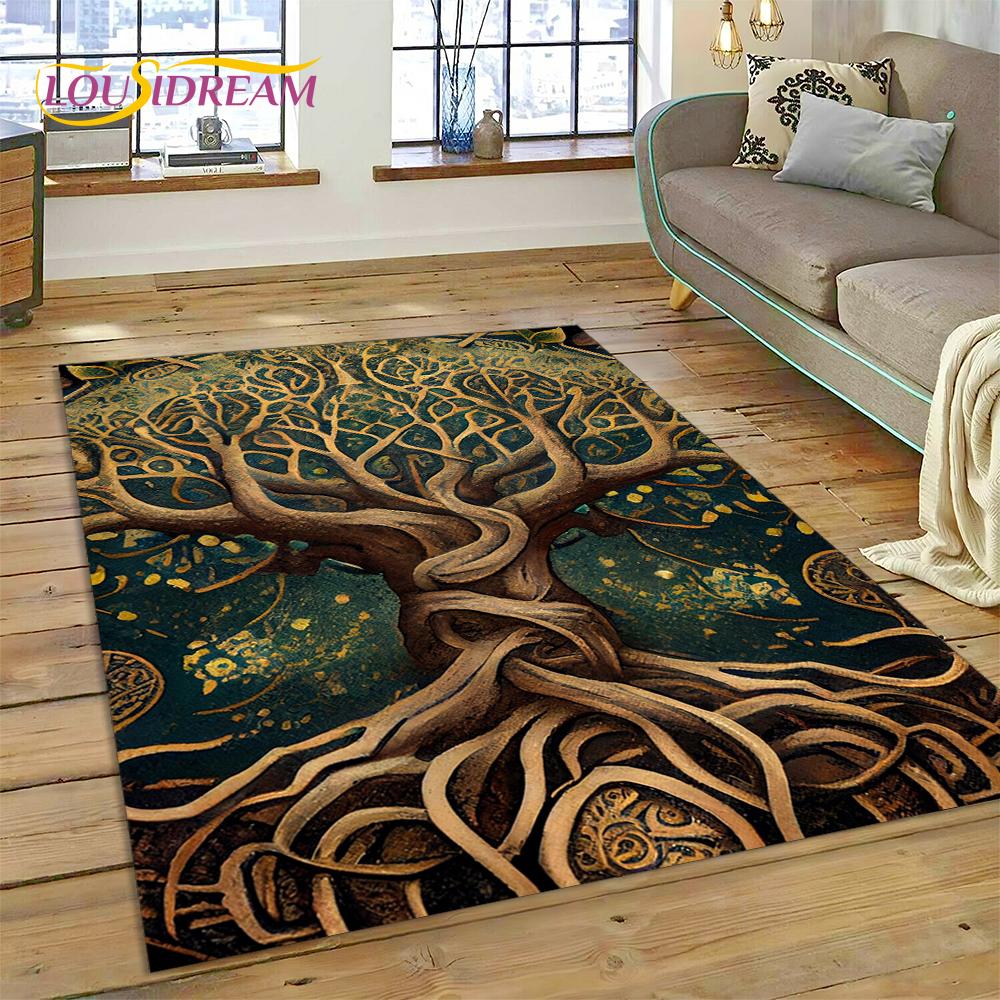 3D Strom života Příroda Viking Yggdrasil Severský Koberec pro Obývací pokoj Ložnice Dekorace, Protiskluzová Dekorace na Pohovku Rohožka Dárek