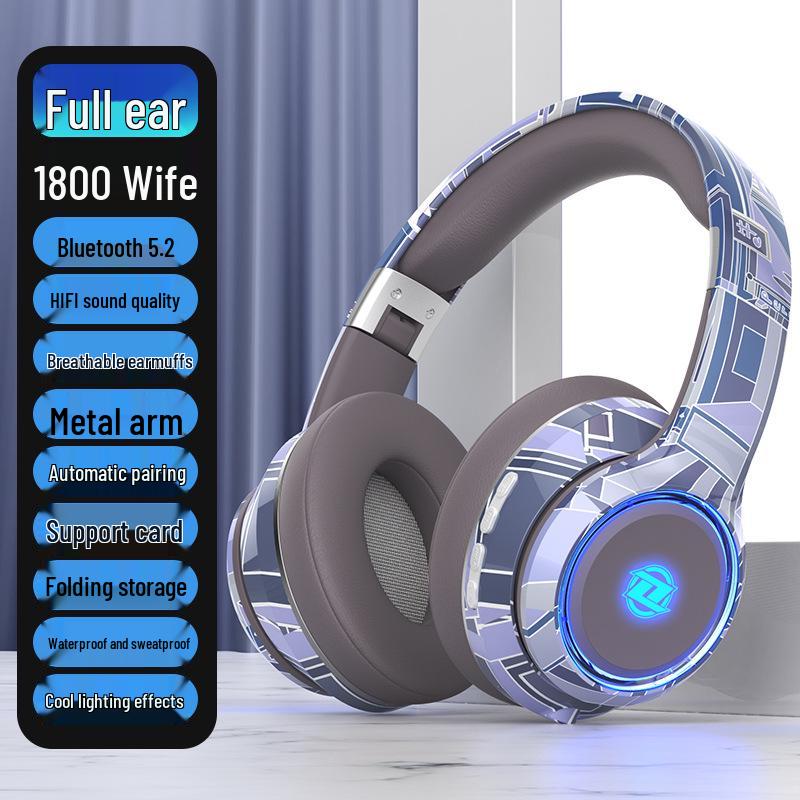 Trendy Bluetooth 5.2 Over-Ear Headphones with LED Lights and Foldable Design