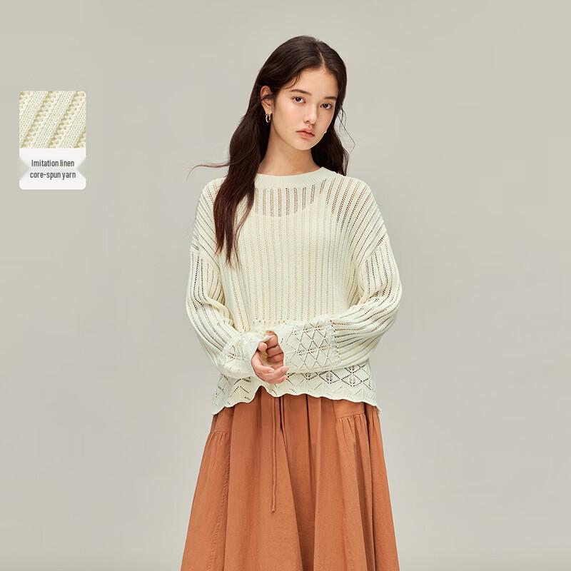 INMAN Women s Striped Texture Round Neck Knit Top M
