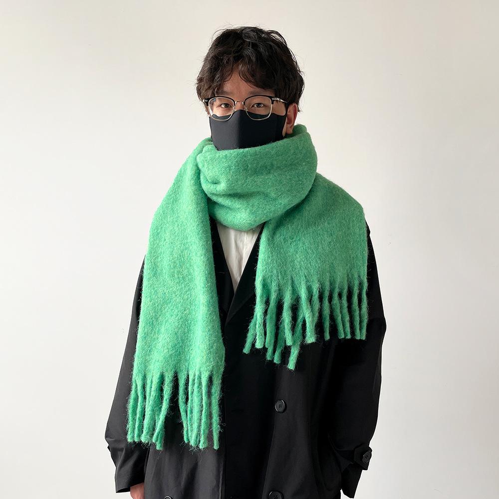 Autumn and Winter Thickened Scarf Couple Mohair Scarf Women's Versatile High-end Thickened Warm Scarf Solid Color Shawl