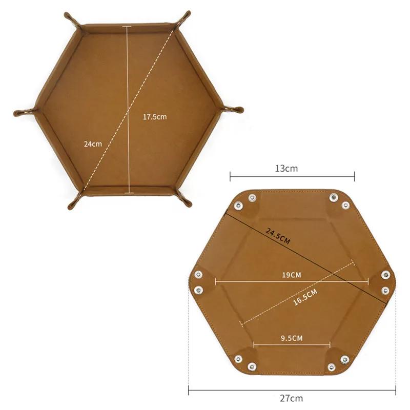 1PC Hexagonal PU Leather Dice Tray Foldable Dice Rolling Tray for Tabletop Games RPGs and Casino Games Miscellaneous Storage Box