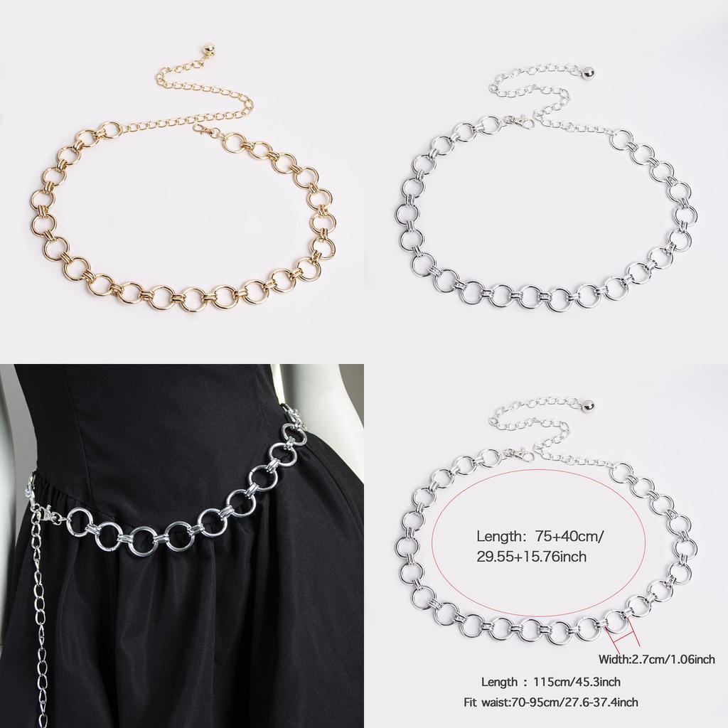 Elegant Gold And Silver Metal Waist Chain With Hook Closure For Daily Fashion