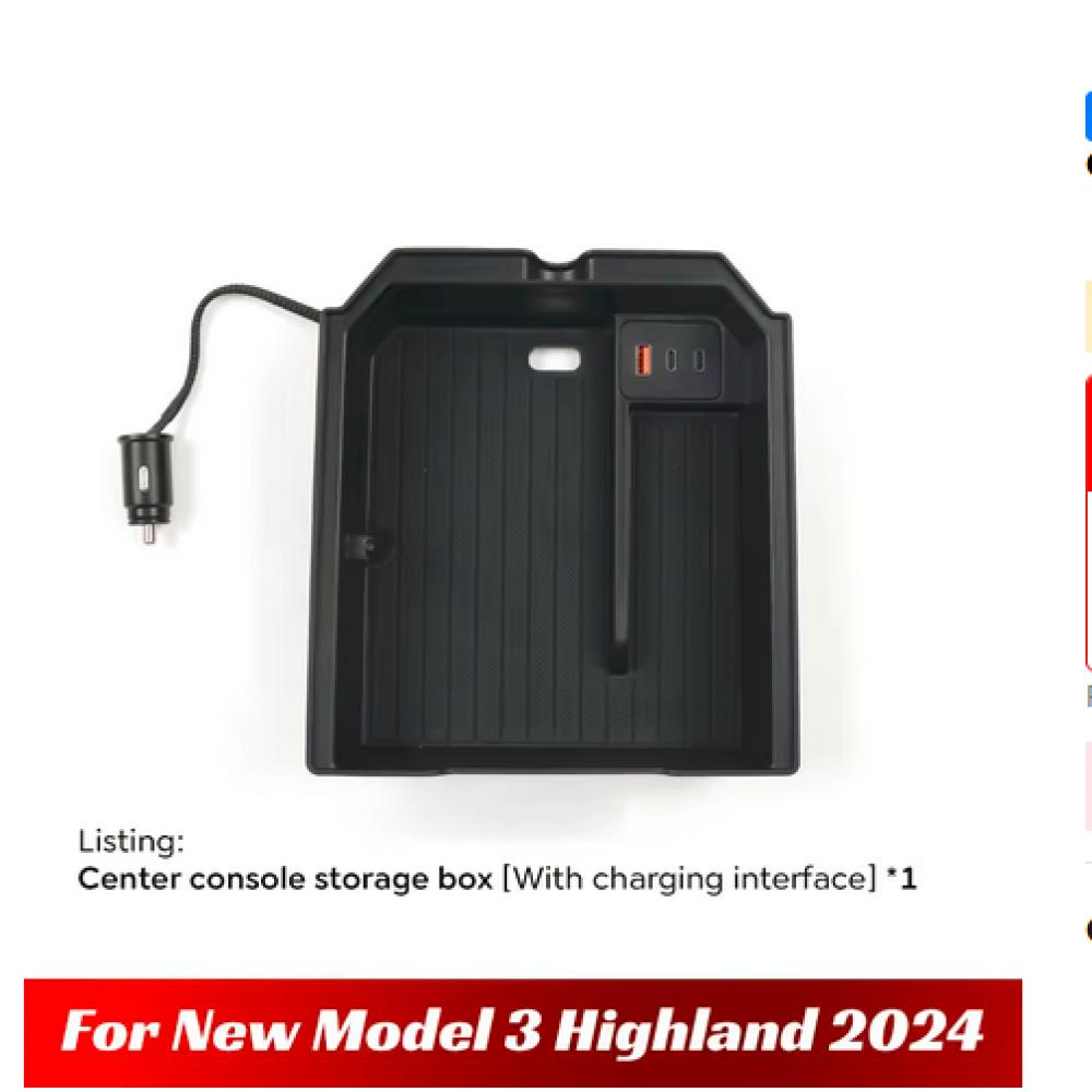 Center Console Storage Box USB Type C For Tesla Model 3 2024