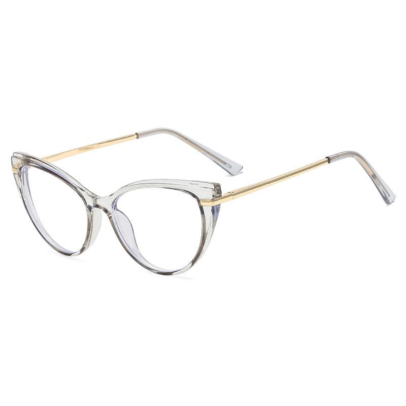 Hot-selling women's large frame cat eye transparent glasses frame retro European and American two-color tr anti-blue flat mirror
