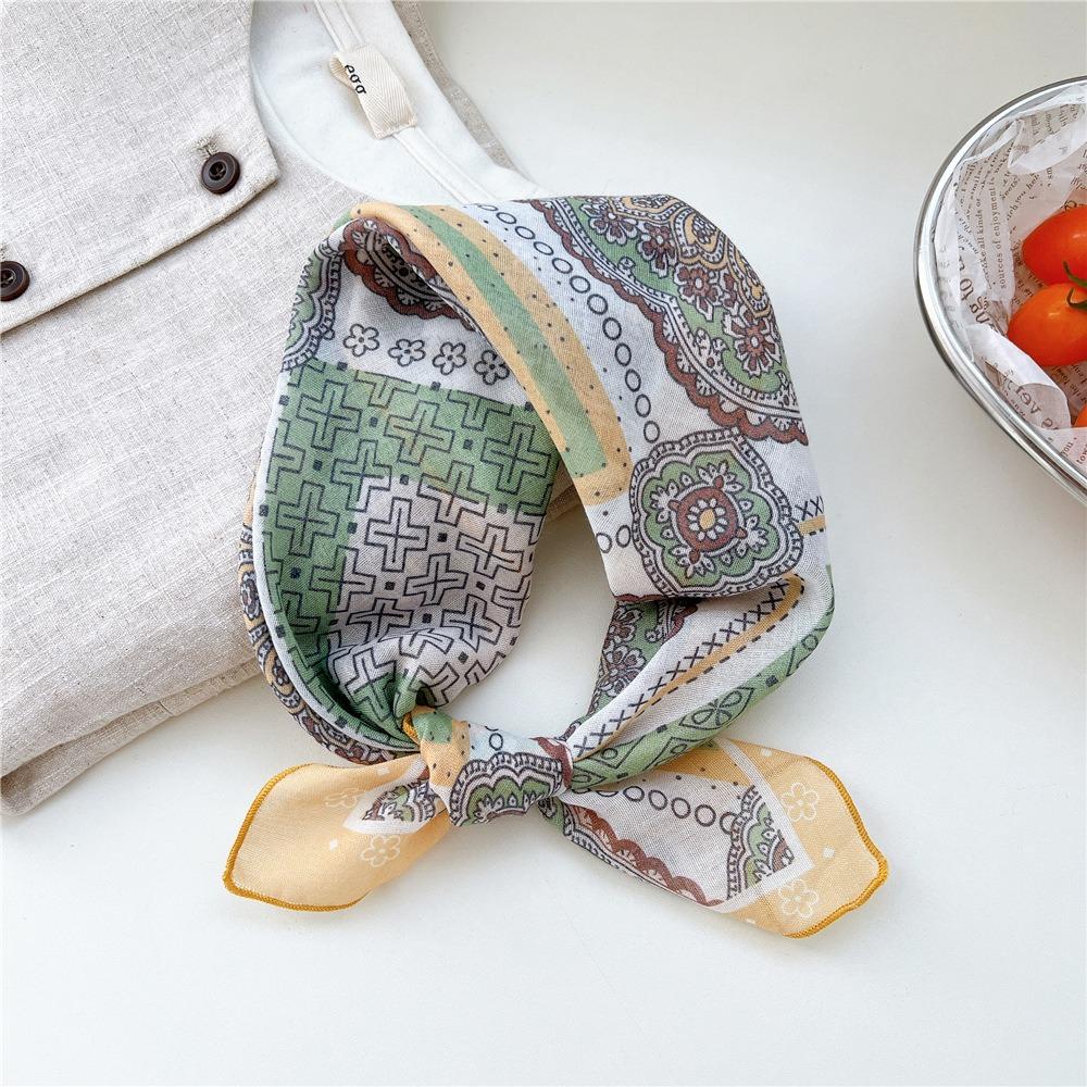 Floral Cotton Linen Print Scarves Cashew Square Handkerchief Simple Small Square Scarf  Outdoor