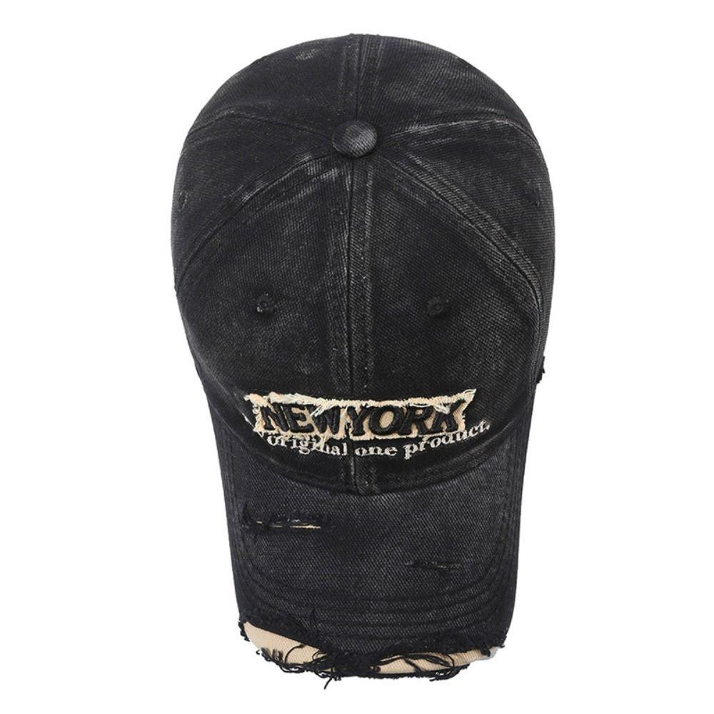 Washed Cotton Broken Hole Baseball Cap Sun Protection Duckbill Cap For Man Women Fashion