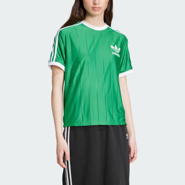 Adidas Originals Logo Bokstavtrykk Fargeblokk Stripet Rund Hals Kort Ermet T-skjorte Dame T-skjorte Grønn IY7227