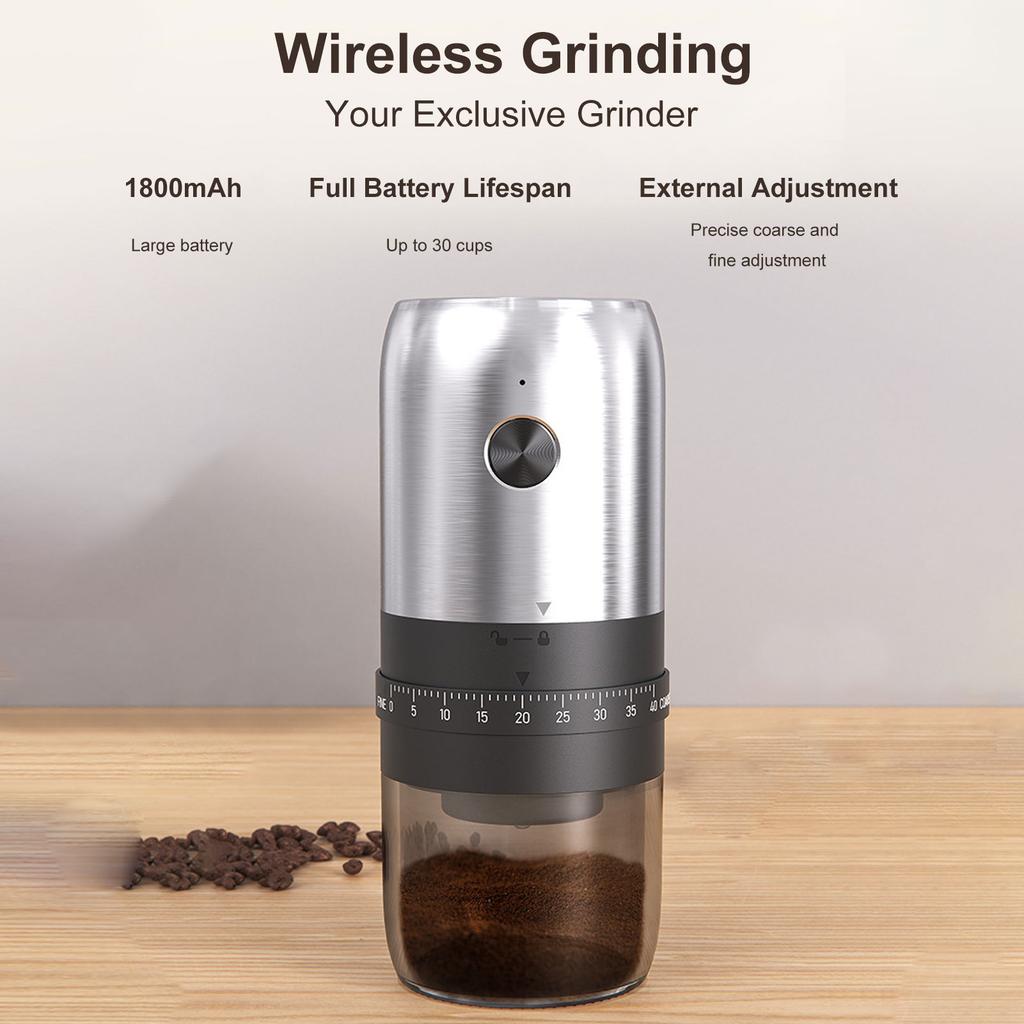 Electric Coffee Grinder with 40 Adjustable Settings Portable Rechargeable for Travel Home