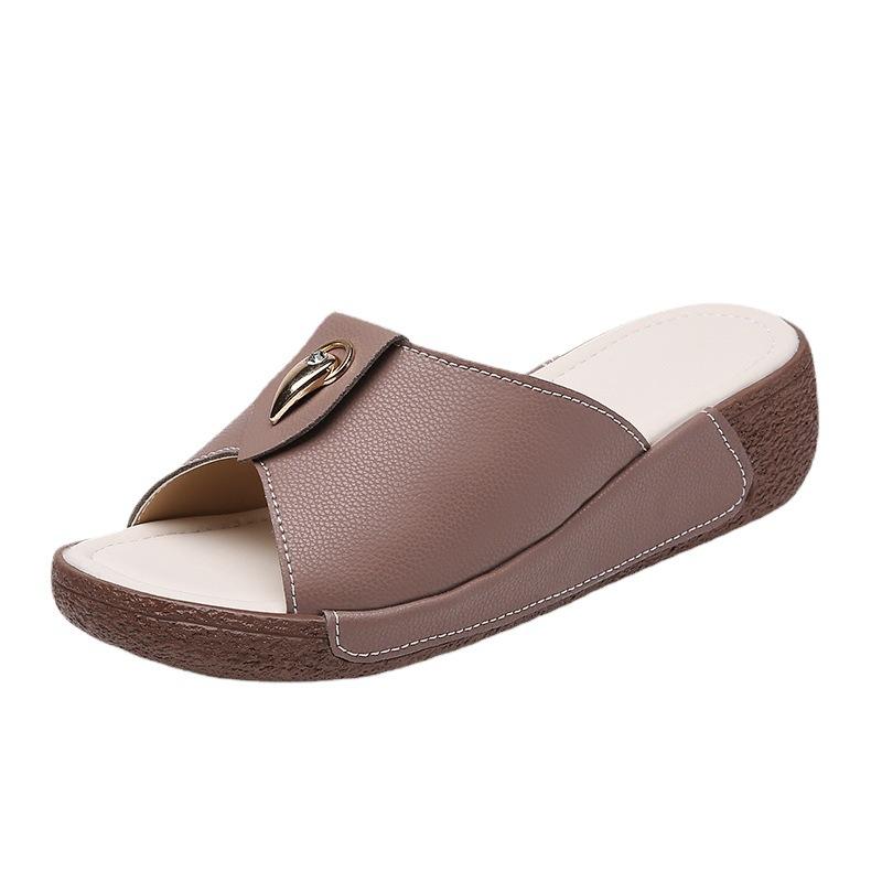 Cowhide cool slippers women's summer simple fashion versatile breathable casual mother outside home slippers