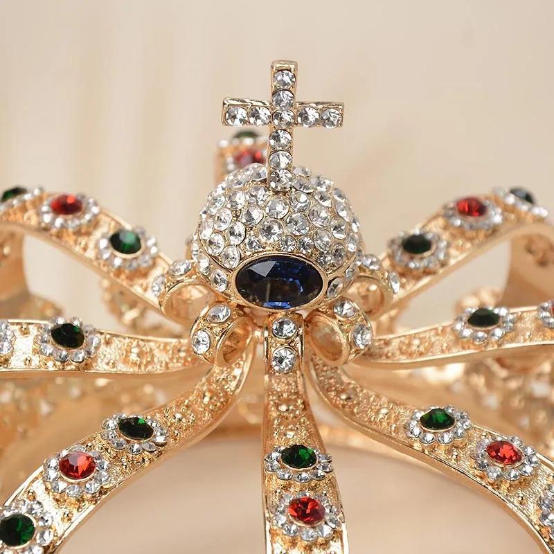 Baroque Royal Cross Castle Colorful Rhinestone Crown Party Headwear