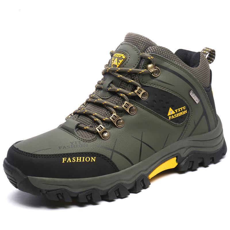 Men's Waterproof Leather Hiking Boots - Insulated, Mid-Top, Cold-Proof for Autumn and Winter