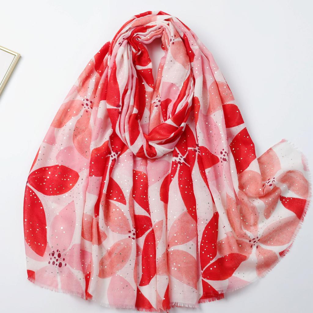 Hot stamping pear flower with rain satin cotton printing long towel factory sales travel vacation sunscreen shawl