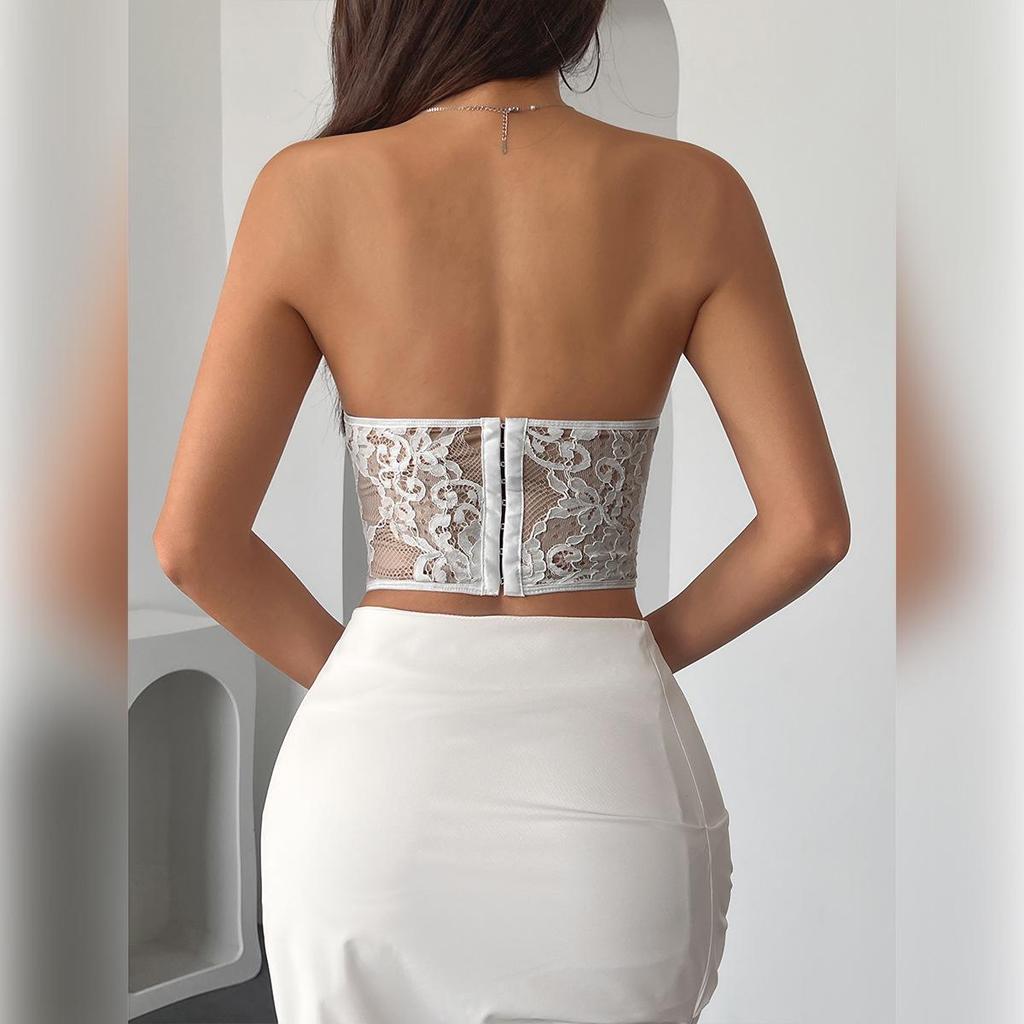 Elegant Pure Desire Lace Backless Slimming Bandeau with Fishbone Buckle