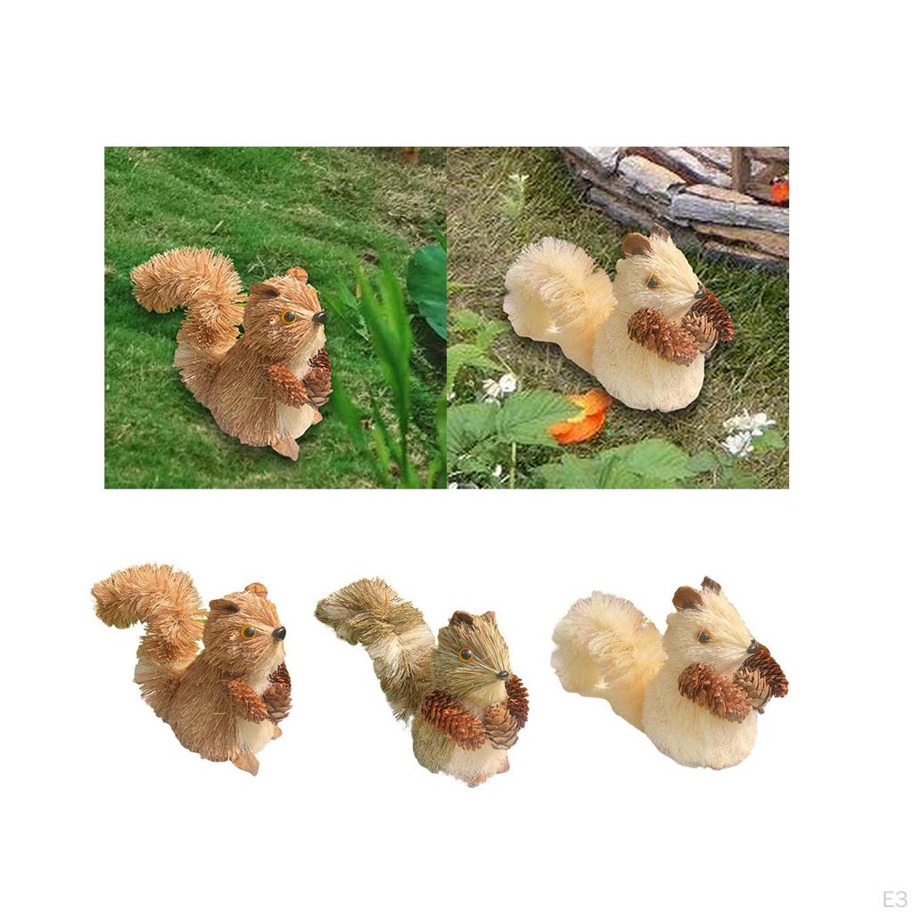 Animal Sculpture Garden Statue Ornaments Decoration Pine Cone Decorative Straw Squirrel Figurine