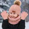 3pcs/set Comfortable Toddler Bonnet Cute Pompom Knitted Hats Kids Hat Set  Autumn Winter
