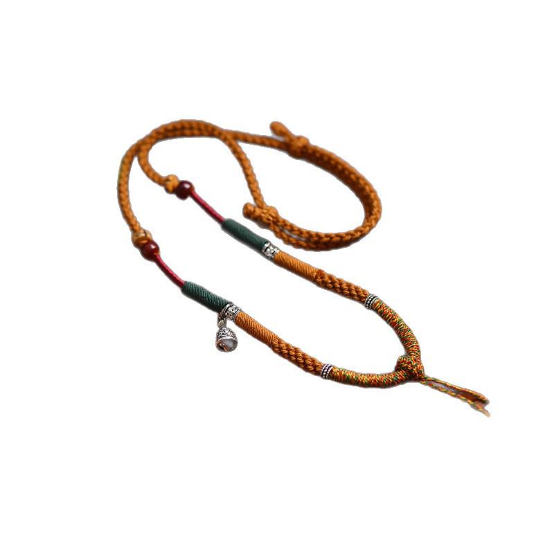 Tibetan Silver Cotton Necklace with Ethnic Cow Bone Thangka Pendant