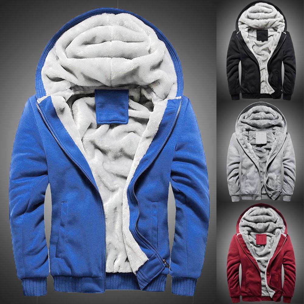 Mens Hoodie Winter Warm Fleece Zipper Sweater Jacket Outwear Coat