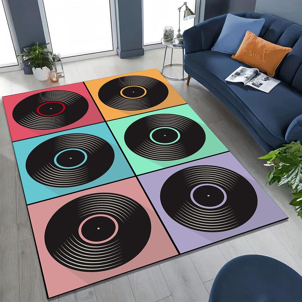 Vinyl Record Music Carpet DJ Screen Tape Rug for Bedroom Living Room Sofa Home Doormat Decor,Large Kid play Non-slip Floor Mat