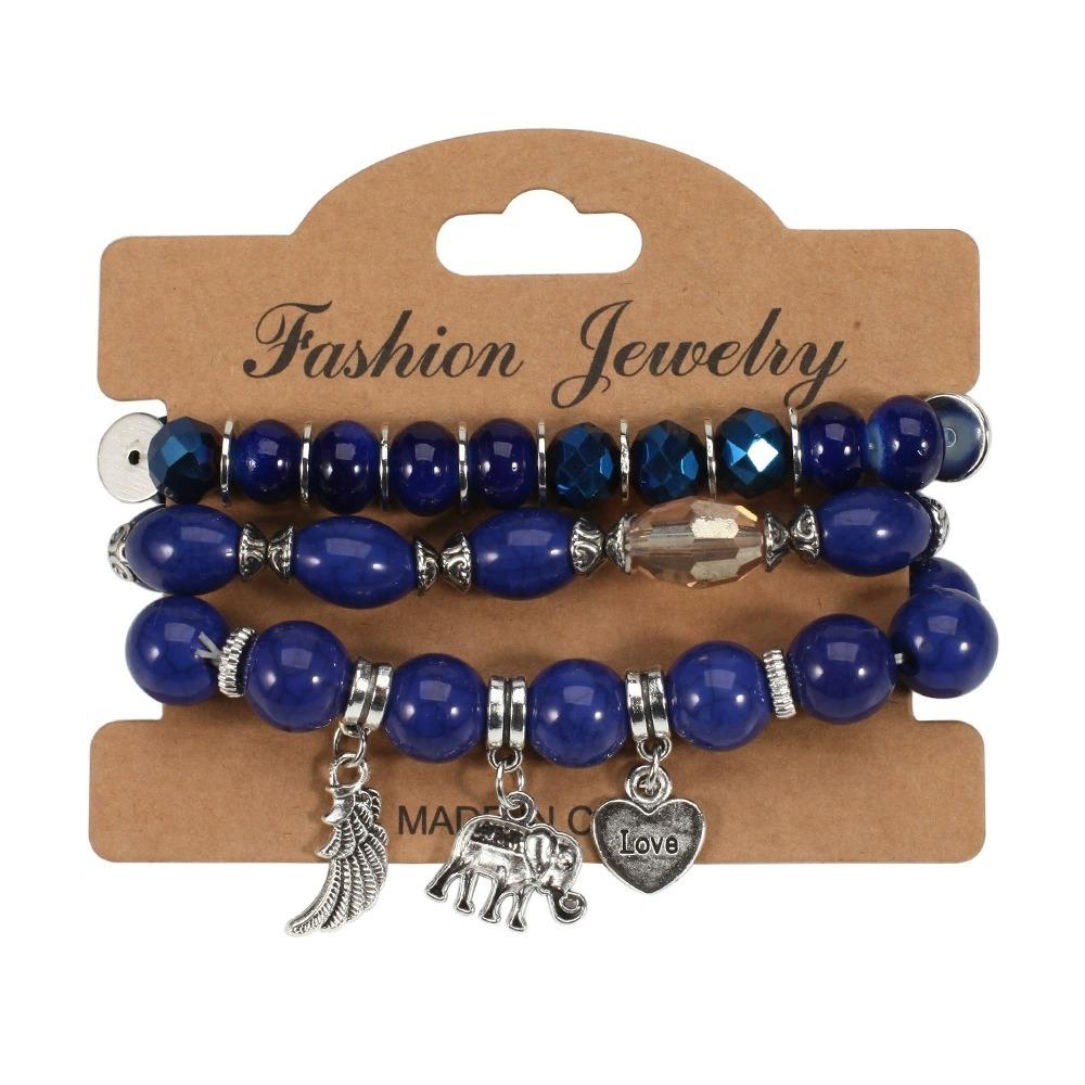 3pcs/Set Boho Style Beaded Charm Bracelets Long Wrap Jewelry Set With Colorful Gems for Women Party Accessories Gifts