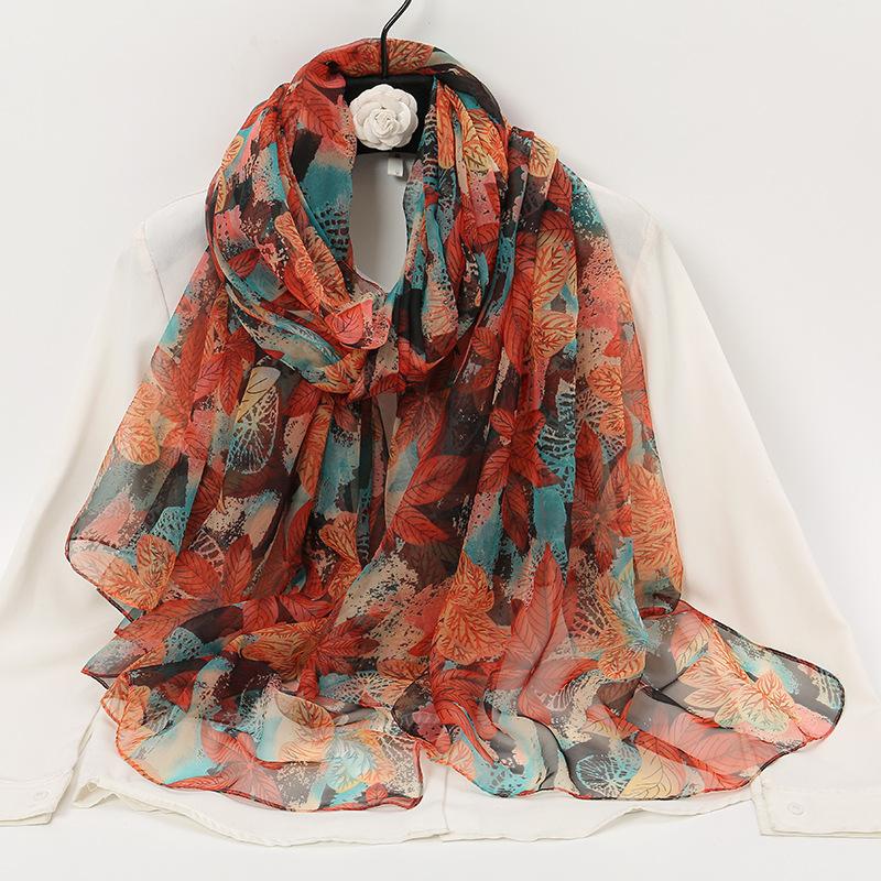 180Cmwomen Chiffon Scarf Summer Soft Floral Print Sunscreen Beach Scarves Thin Foulard Viscose Autumn Fashion Female Wrap Shawls