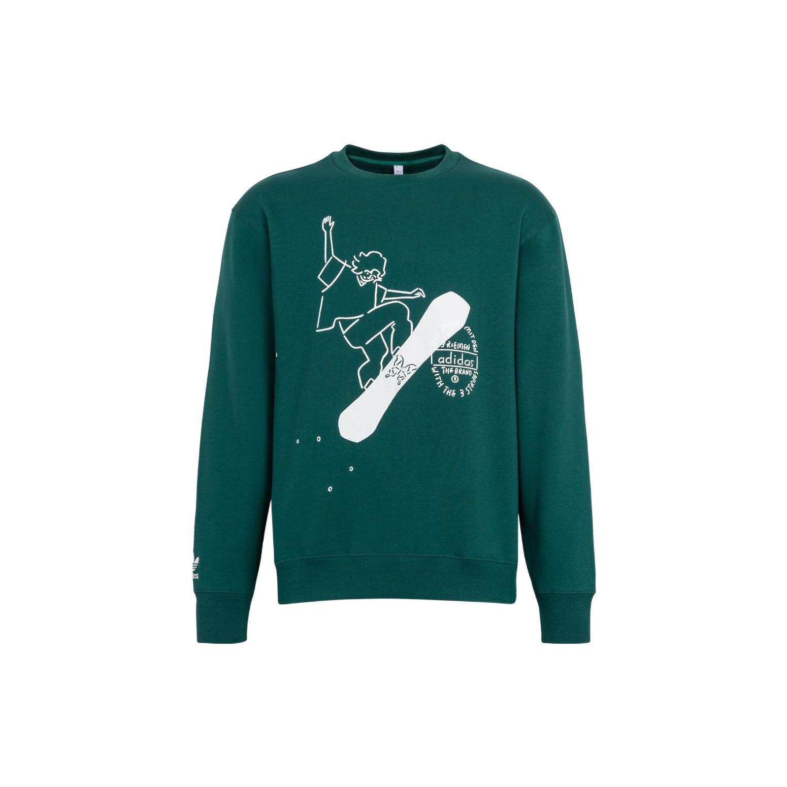 adidas Originals Unisex Dark Green Snowboard Print Crewneck Sweatshirt IK4314 M