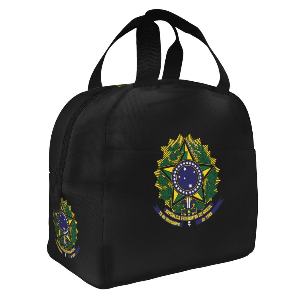 Brazilian Coat of Arms Print Lunch Bag for Girls Funny Lunch Box Fun Picnic Cooler Bag Portable Zipper Oxford Thermal Lunch Bags