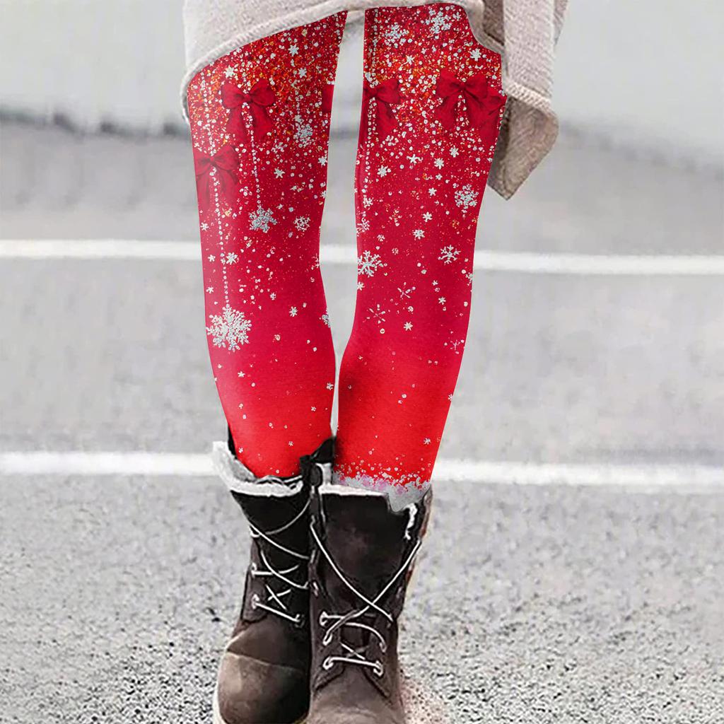 Damen Weihnachten Print Slim Fit Elastische Yoga Freizeit Hose