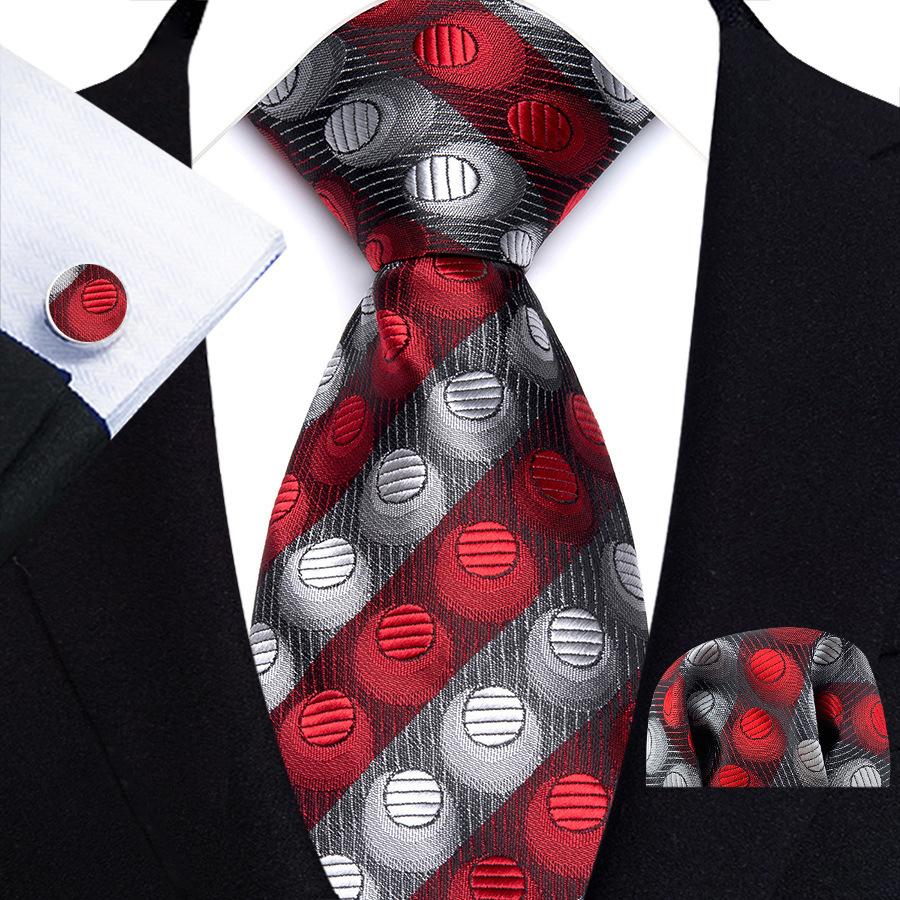 Red Striped Paisley Solid Floral Wedding 8CM Tie For Men Design Mens Necktie Hanky Cufflink Set For Daily Wear Business Party