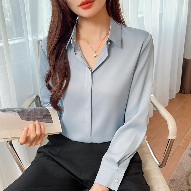 2025 Women's Niche Design Satin Shirt: Elegant, High-End Professional Wear for Spring & Autumn