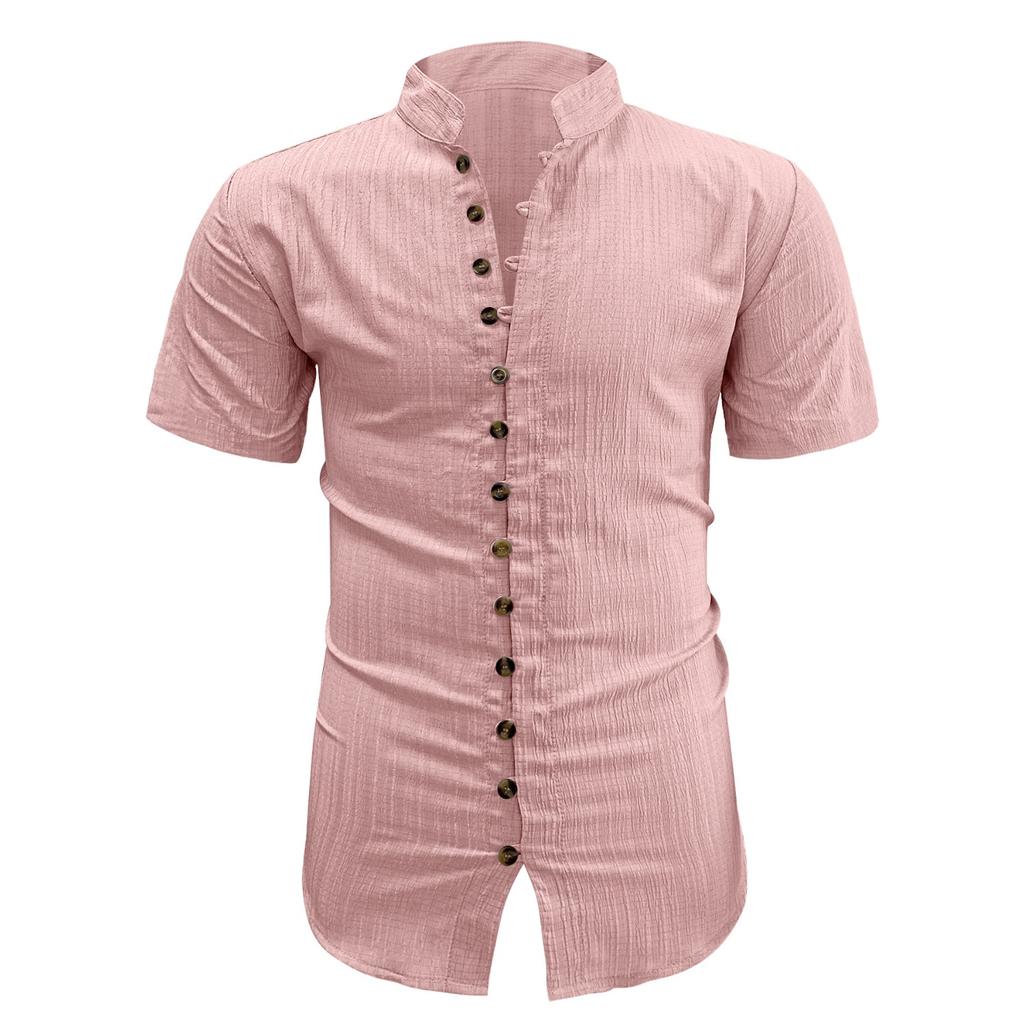 Summer new men's casual versatile shirt solid color slim-fitting short-sleeved top