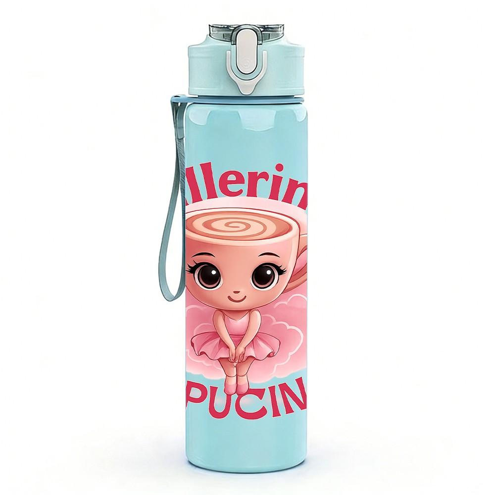 1PC Ballerina Puccina Slogan Print 750ml Color Plastic Sports Water Bottle Leakproof Flip Straw Lid Suitable for Sports Office Home Use